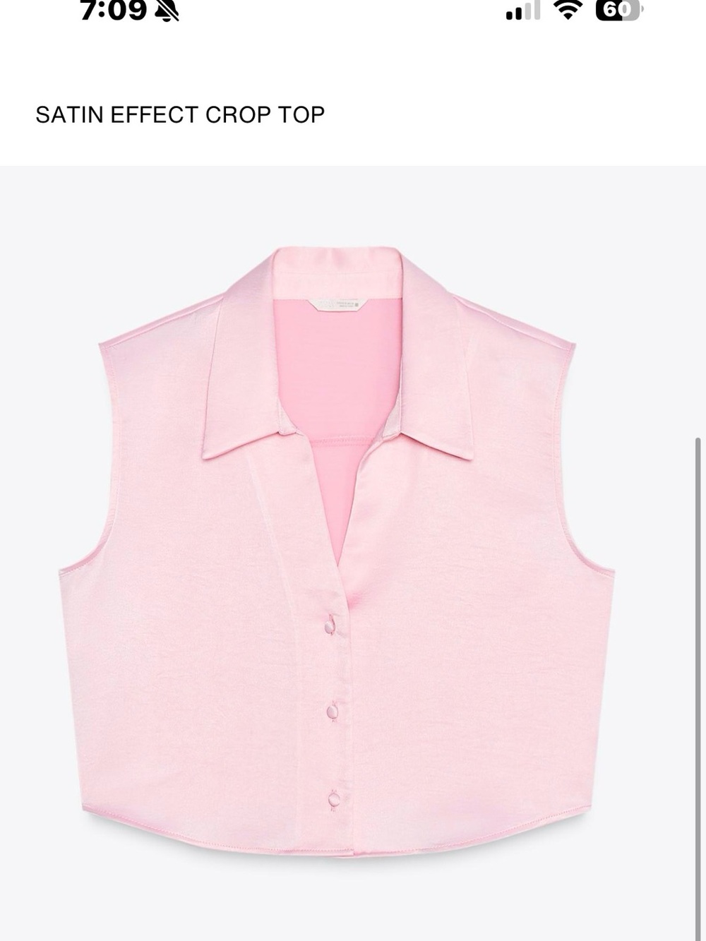 Zara Satin Effect Crop Top in Light Pink